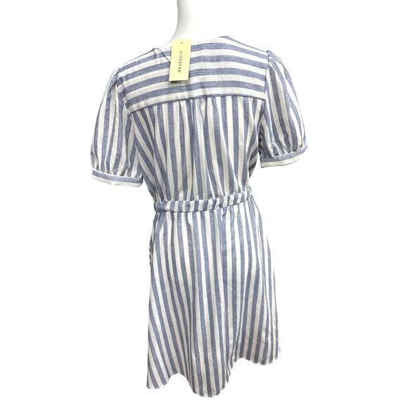 Monteau White Blue Striped Short Sleeve Dress Large - Picture 3 of 3